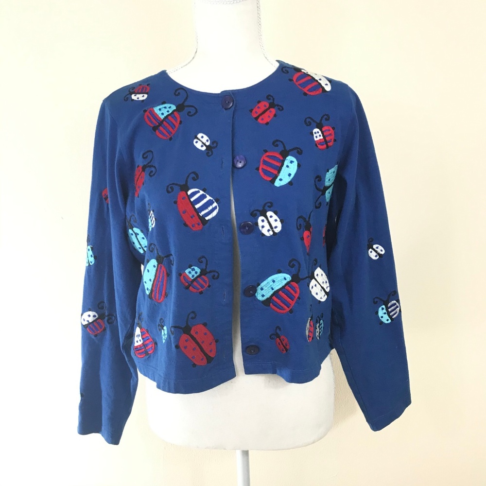Michael Simon Embroidered Ladybug Button Cardigan - image 4